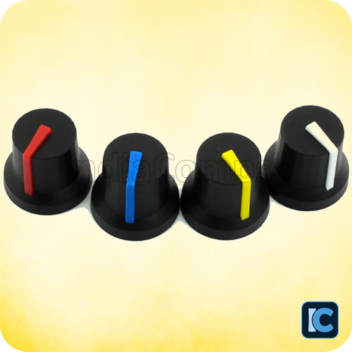 Black Potentiometer Knob – Rubber Feel with Colored Pointer (Push-Fit, 6mm Shaft Compatible) Black Potentiometer Knob – Rubber Feel with Colored Pointer (Push-Fit, 6mm Shaft Compatible)